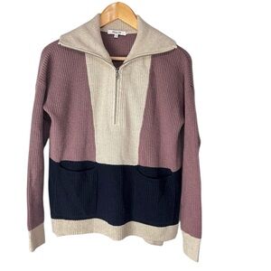 Madewell Glenbrook Colorblock Sweater Pullover Half Zip Relaxed Fit XS/S